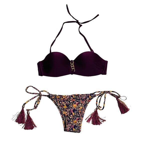 NWT Purple Floral Fringe Cheeky Bikini - Size Small - Picture 9 of 16
